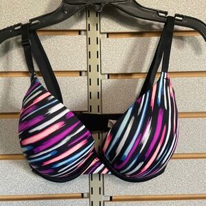 PINK Victoria's Secret‎ 32DD Push Up Bra Colorful Striped Black Straps